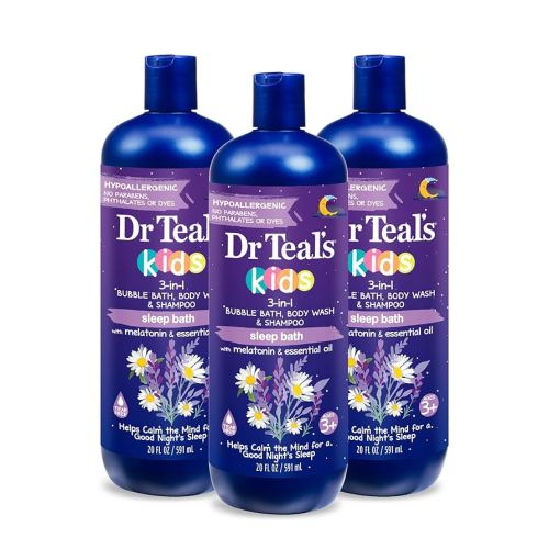 Dr Teal's Kids 3-in-1 Sleep Bath: Bubble Bath, Body Wash & Shampoo with Melatonin & Essential Oil, 20 fl oz (Pack of 3)