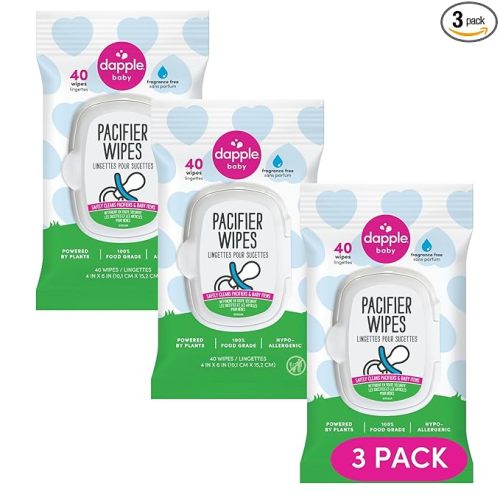 Dapple Pacifier Wipes, for Baby and Toddlers, Diaper Bag Essentials, Fragrance Free 40 Ct, Pack of 3