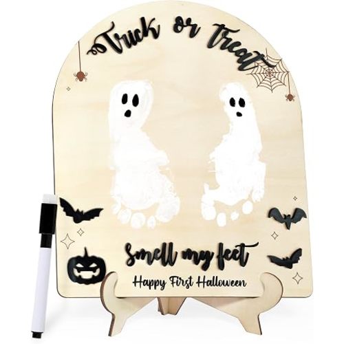 Baby First Halloween Crafts 2025 - Trick Or Treat Smell My Feet Sign - Baby's First DIY Footprint Art - Baby First Keepsake - Holiday Milestone Signs - Newborn Halloween Gifts