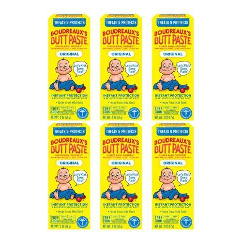 Boudreaux's Butt Paste Original Diaper Rash Cream, Ointment for Baby, 2 oz Tube (Pack of 6)