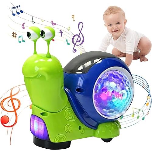 Luminous Snail Toy,2025 New Crawling Snail Toys,Baby Toddler Luminous Snail Toy Light-Up Walking Dancing Moving Interactive Sensory Toy