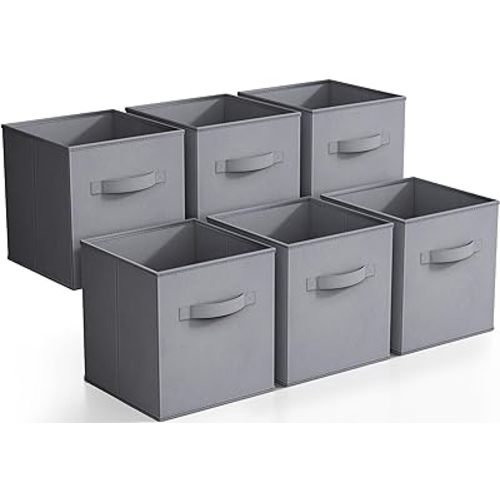 Sorbus Storage Cubes - 11 Inch Foldable Fabric Baskets for Organizing Pantry, Closet, Shelf, Cubby - 6 Grey Collapsible Cloth Storage Bins with Handle for Home, Bedroom