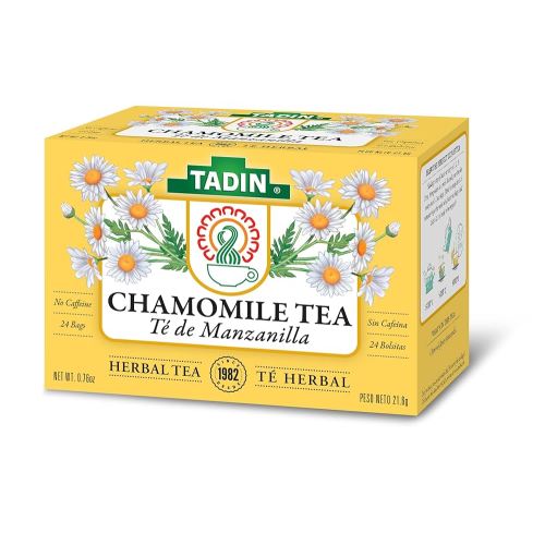 Tadin Herb and Tea Chamomile Herbal Tea, Caffeine Free, 24 Tea Bags, 1 Box, Soft Yellow