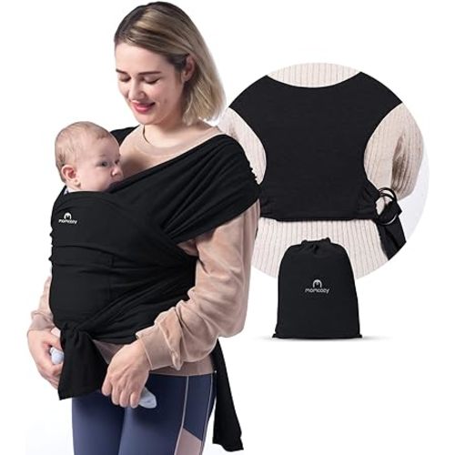 Momcozy Baby Wrap Carrier, Easy to Wear Infant Carrier Slings, Lightweight Hands Free Baby Sling, Adjustable Baby Carriers for Newborn to Toddler 8-35 lbs, Black