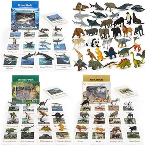 36 Small Animal Figurines Learning & Education Toys, Plastic Realistic Dinosaur Zoo Jungle Safari Sea Ocean Animal Figures, Preschool Learning Activities Matching Game Science Toys