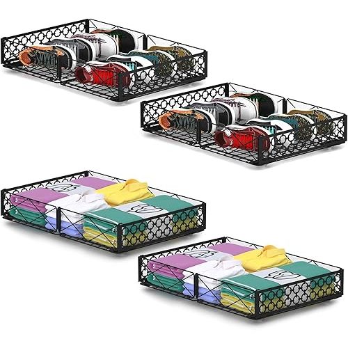 NADAMOO Low Profile Under Bed Storage with Wheels, 4 Pack Rolling Storage Containers, Foldable Metal Organizer Bins