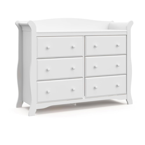 Storkcraft Avalon 6 Drawer Double Dresser (White) – Dresser for Kids Bedroom, Nursery Dresser Organizer, Chest of Drawers for Bedroom with 6 Drawers, Classic Design for Children’s Bedroom