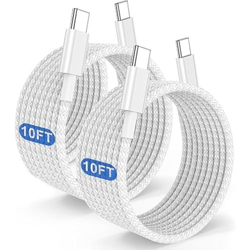Long USB C to C Fast Charging Cable 10ft, 60W Type C to C Charger Cord for Apple iPhone 16 Pro Max/16/15 Plus/15 Pro Max, MacBook Pro 2021/2020/2019/2018,iPad 12.9/11 inch/Mini/Air 5/4,Samsung Galaxy