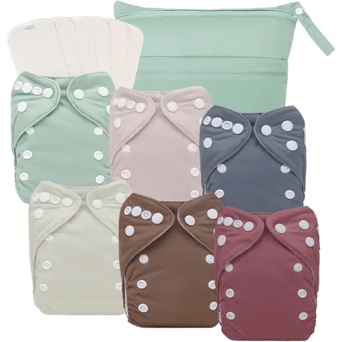 babygoal Newborn Cloth Diapers Pack of 13,Waterproof Diaper Covers 6 Pack with 6pcs Inserts and Wet bag,Breathable and Reusable Infant Diaper Nappy with Snap Closure,Small Size(5-12lbs),6SFN52-SMB-CA
