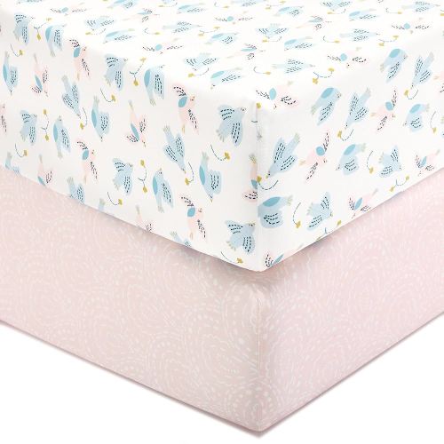 TILLYOU Baby Crib Sheets for Boys Girls, Super Soft Toddler Bed Sheets, 2 Pack Sheets for Standard Crib Mattress 28x52in, Lucky Pony Peace Dove and Big Pink Flower