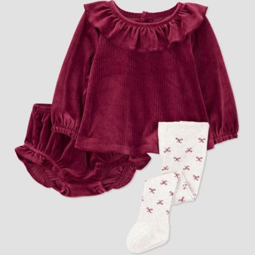 Carter's Just One You® Baby Girls' 3pc Holiday Ruffle Tunic and Shorts Set with Tights - Red