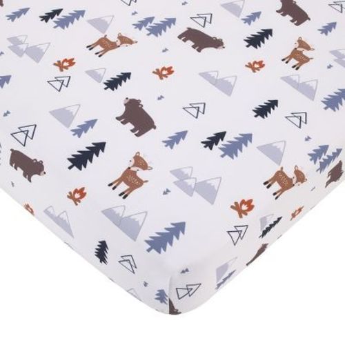 Little Love by NoJo National Park Navy, Gray, Tan, and White Forest Friends Nursery Fitted Crib Sheet