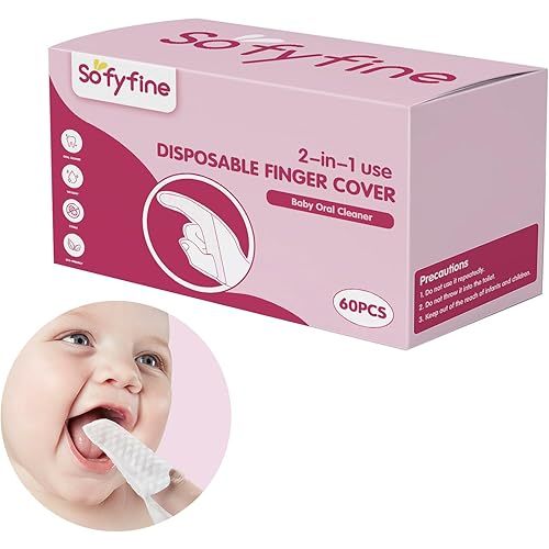 60 Count Disposable Finger Cover for Baby Oral Cleaning, 0-36 Months Infant Tongue Cleaner, Dry Wipes for Newborn Mouth Cleaner, Premium Toddler Gifts