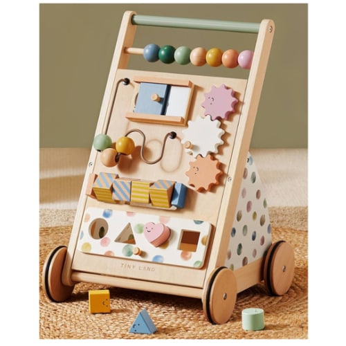 Tiny Land Wooden Baby Walker, Adjustable Speed Baby Push Walker for Boys and Girls, Montessori Activity Center Push Toy for Kids Development (Morandi)