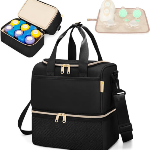 Fasrom Breast Pump Bag Backpack with Cooler Compatible with Spectra S1, S2 and Medela Pumps, Wearable Pumping Bag with Waterproof Mat for Working Moms, Black (Patent Design)