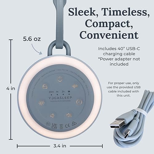 Yogasleep Hushh 2 Portable Sound Machine (Moonlit Blue) for Baby and Kids, Backlit Buttons & Night Light, 6 Soothing Natural Sounds, Easy to Use Timer, Volume Control & Toddler Lock, Noise Canceling