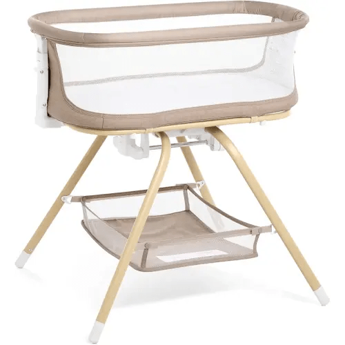 ANGELBLISS 3 in 1 Baby Bassinet, Rocking Bassinets Bedside Sleeper with Calming Motion, Portable Nest for Newborn Infant, Breathable Mesh (Khaki)