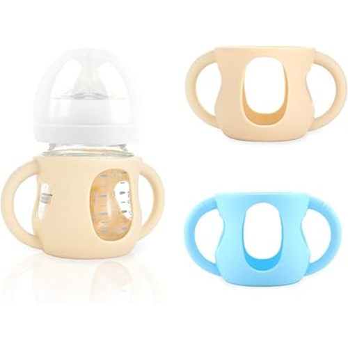 2-Pack Silicone Sleeves for Philips Avent Glass Bottles, BPA-Free Drop-Resistant Baby Bottle Sleeves with Handles, Compatible with Philips Avent Natural Glass Baby Bottles (4 oz)