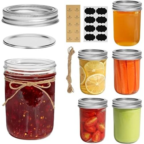 ComSaf Small Mason Jars 8 oz 6Pcs, Half Pint Regular Mouth Mason Jar with Lids and Seal Bands, Glass Canning Jars for Jam, Jelly, Spice, Meal Prep, Honey, Shower Wedding Favors, DIY Candles Decor