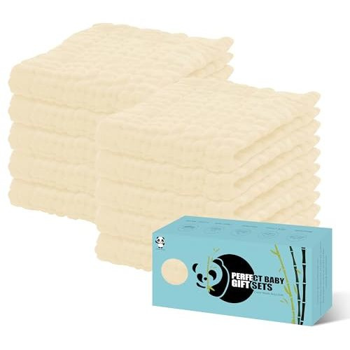 HIPHOP PANDA 10 Pack 6-Layers Muslin Burp Cloths Large - Durable 100% Cotton - Baby Essentials Extra Absorbent and Soft Boys & Girls Rags for Newborn Registry (Ivory, 20" X10")