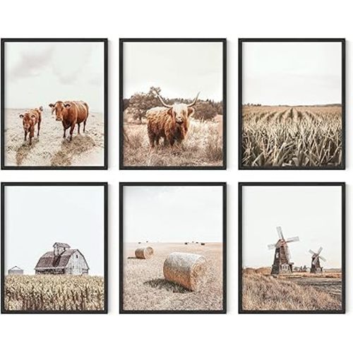 HAUS AND HUES Highland Cow Wall Art – Rustic Farmhouse Decor, Unframed Cow Prints, Country Animal Artwork, Farm Pictures for Wall, Vintage Western Wall Decor