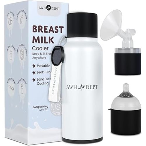 22oz Breastmilk Cooler and Baby Bottle – Reusable Container & Ice Pack Combo that Cools On-the-Go 14+ Hours - Easy to Use w/ Wide Neck Breast Pumps and Replaces Breastmilk Pitcher /Feeder (Soft White)