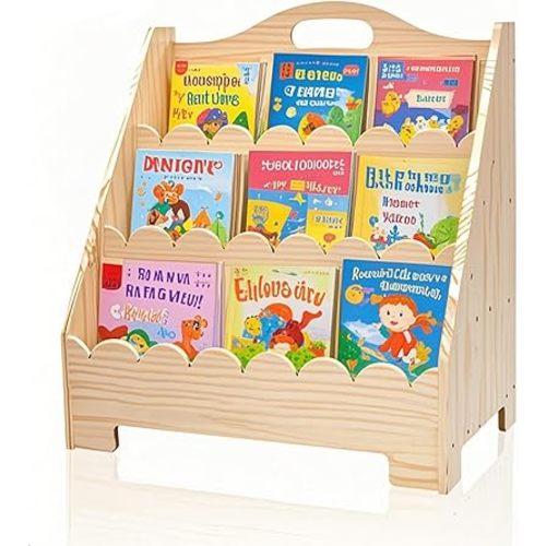 Scalloped Book Shelf for Nursery Room, 3-Tier Wooden Bookshelf Perfect Height, Durable Bookcase Book Organizer for Nursery Room