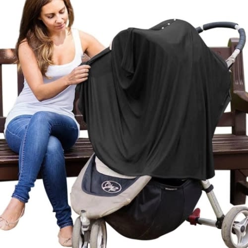 Byrd & Blume Maternity Nursing Cover Wrap Shawl Scarf Poncho Adjustable Snaps Full 360 Degree Coverage Stroller Blanket Infant Car Seat Canopy (Black XL) - X-Large