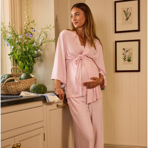 LAKE | Women | DreamModal Pajamas | Carnation Pencil Stripe Maternity Kimono Bundle