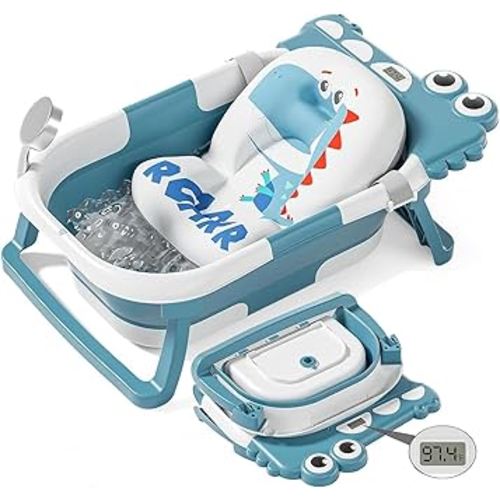 TPN Collapsible Baby Bathtub, Baby Bath Tub with Soft Cushion & Real-Time Thermometer, Baby Bathtub Infant to Toddler Tub (0-36 Months), Portable Newborn Travel Bath tub