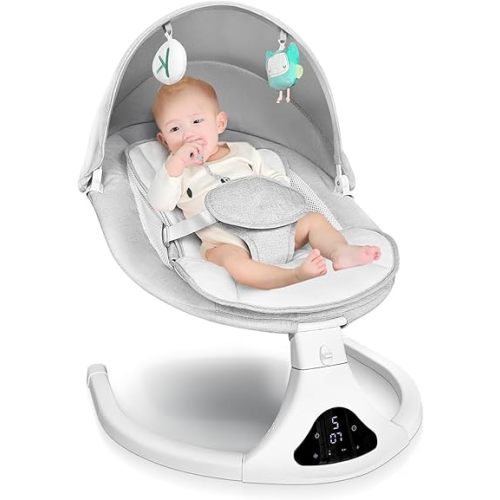 Electric Baby Swing for Infants to Toddler| Portable Infant Swing with Remote Control, Rocker with 5 Speeds, 3-Point Harness,3 Seat Positions for Baby Boy Girl (Light Grey)