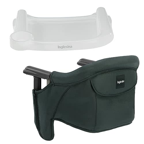 Inglesina - Fast Table Chair with Fast Tray: Hook On Portable High Chair for Babies and Toddlers, Damage Free Travel Booster Seat for Restaurant Use - Includes Snap On Tray, Dark Green