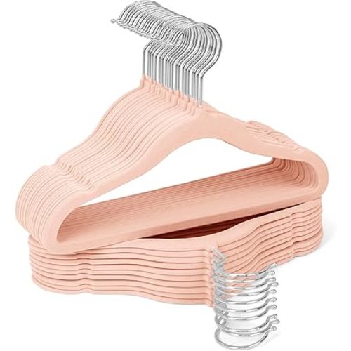 Kids Velvet Hangers 30 Pack, 11 Inch Non-Slip Baby Clothes Hangers, Slim & Space-Saving Flocked Hangers for Toddler & Childrens Closet, Small Heavy Duty Felt Hanger(Pink)