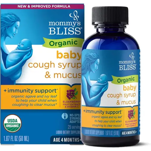 Mommy's Bliss Organic Baby Cough Syrup and Mucus + Immunity Support, Contains Organic Agave and Ivy Leaf, Made for Babies 4 month+, 1.67 Fluid Ounces