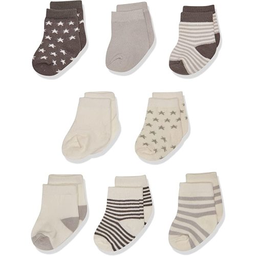 Touched by Nature Unisex Baby Organic Cotton Socks - 0-6 Months - Charcoal Stars