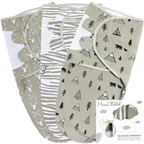 Mama Cheetah Baby Swaddle Sack 3-6 Month, Organic Cotton Swaddle Sleep Sack, Infant Swaddle Blanket Size Large, Swaddle for Large Babies, Large Swaddle Wrap, Easy Swaddles for Boy Girl, 3-Pack