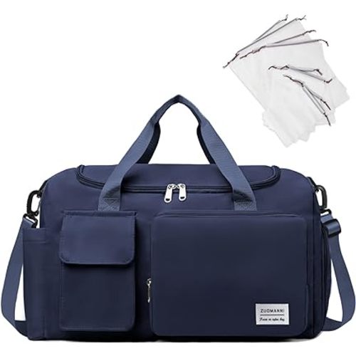NPBAG Duffel Bag for Women, Sports Gym Bag with Wet Pocket & Shoes Compartment, Lightweight Weekender for Overnight, Travel Carry on Tote, Water Resistant (Blue)