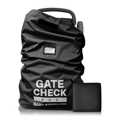 Bramble 45" Large Gate Check Stroller Bag for Airplane - Universal Fit, Drawstring Closure, ID, Padded Adjustable Strap - Baby Buggy Stroller Travel Bag for Airplane Travel (Black)