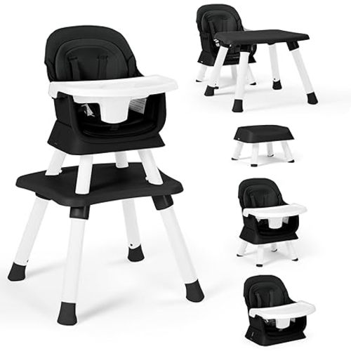 TODEFULL Baby High Chair, 8 in 1 Convertible Highchairs for Babies and Toddlers, Children Dining Booster Seat/Kids Building Block Table for Girls Boys, Baby Seat with Removable Tray, Black