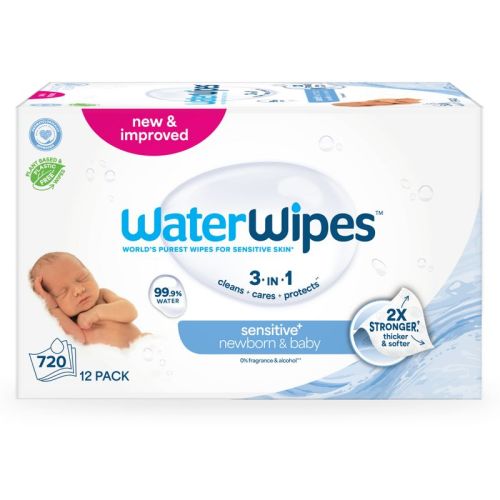 WaterWipes Sensitive+ Newborn & Baby Wipes, 3-In-1 Cleans, Cares, Protects, 99.9% Water, Unscented & Hypoallergenic