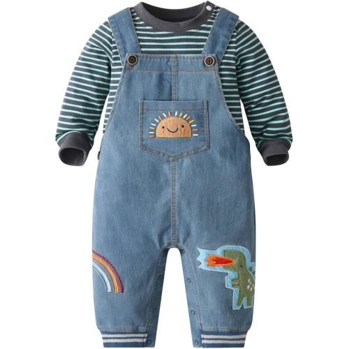Cute Baby Boy Clothes Suit Toddler Boys' Striped long Sleeve T-Shirt+Denim Overalls Jumpsuit Pants Outfits Sets