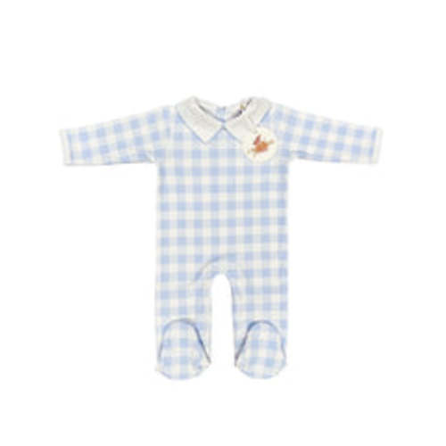 LONG SLEEVE BABY BLUE GINGHAM COLLAR FOOTIE – Caprilina