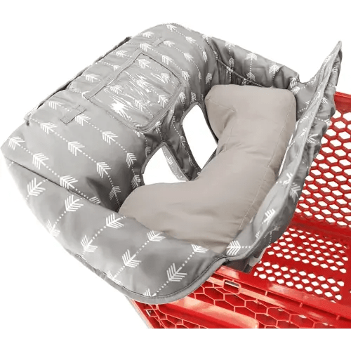 Soft Pillow Attached Waterproof 2-in-1 Baby Grocery Cart Seat Cover and High Chair Cover (Grey Arrow)