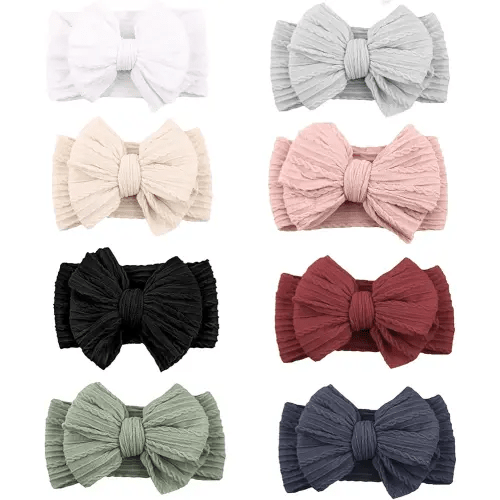 Baby Bows Headbands Nylon Hairbands Baby Girl Bows Hair Accessories for Infant Toddler Essentials (8Color-warm color, mid)