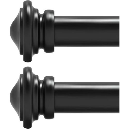 2 Pack Black Curtain Rods for Window 16-45 inch, 1-inch Diameter, Matte Black Drapery Rods Cylindrical Curtain Rods Adjustable Single Window Curtain Rod,With End Cap Design Finials