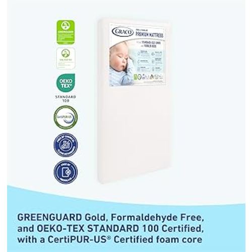 Amazon.com: Graco Premium Crib & Toddler Mattress – GREENGUARD Gold Certified & CertiPUR-US Certified, Fits All Standard Crib & Toddler Beds, Waterproof Sleep Surface, Machine-Washable Outer Cover for Easy Care