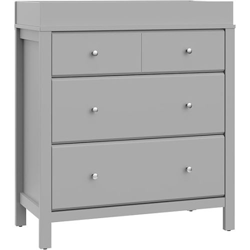 Storkcraft Carmel 3-Drawer Chest with Changing Topper (Pebble Gray) - Baby and Kids Dresser with Built-in, Removable Changing Table Topper, Ideal for Nursery or Children's Bedroom