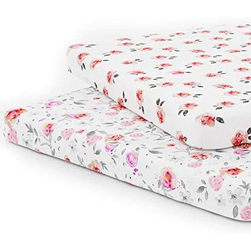 Kids N’ Such Pack N Play Fitted Sheet Set for Pack N Play Mattress Pad, Petal, 2 Pack