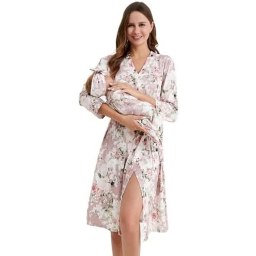 Galabloomer Vintage Maternity Robe and Baby Receiving Blanket, Matching Mommy Labor Delivery Robe and Swaddle Set