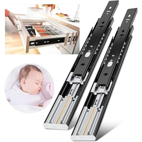 YENUO 10 Pairs Soft Close Drawer Slides Full Extension Side Mount 12 14 16 18 20 22 24 inch Ball Bearing Metal Rails Track Guide Glides Runner Heavy Duty 100 Pound (Soft Close -10 Pairs, 14 Inch)